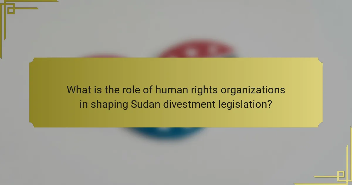 What is the role of human rights organizations in shaping Sudan divestment legislation?