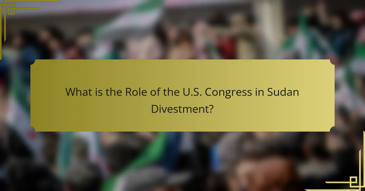 What is the Role of the U.S. Congress in Sudan Divestment?